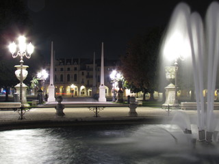 Padova, Italy - October 12th, 2019: Prato della Valle, in Padova, at night. The biggest square in Italy and one of the biggest in Europe, surrounded by a canal of water and by two rings of statues.