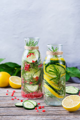 Wall Mural - Fresh cool lemon cucumber rosemary infused water detox drink