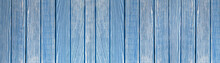 Blue Painted Wooden Texture. Empty Background. Panoramic Banner.