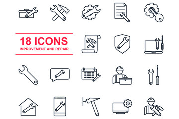 Fototapete - repair Set icon template color editable. building, construction and home repair tools pack symbol vector sign isolated on white background illustration for graphic and web design.
