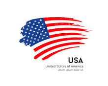 Flag Of Usa Vector Brush Stroke Design Isolated On White Background, Illustration