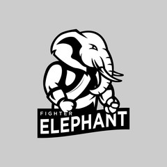 Wall Mural - Elephant fighter logo in black and white