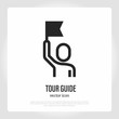 Tour guide thin line icon. Man with flag. Service for tourists. Vector illustration.