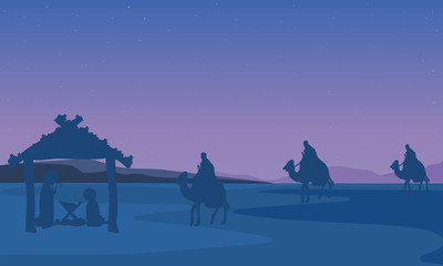 Canvas Print - Landscape of the three kings jesus mary and joseph, vector art illustration.