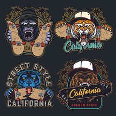 Wall Mural - cruel animals and skateboards colorful emblems