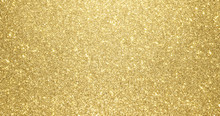 Gold Glitter Background With Sparkling Texture. Golden Shimmering Light, Stars Sequins Sparks And Glittering Glow Foil Background