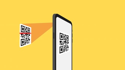 Poster - qr verification. a mobile phone with a scanner reads the qr code.