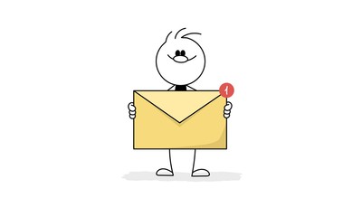 new email, email, open letter, inbox message, sms with funny man.