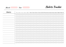 Habits Tracker Printable Template Vector. Blank White Notebook Page A4