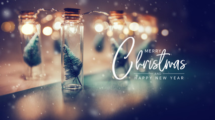 Wall Mural - merry christmas and happy new year concept, close up, elegant christmas tree in glass jar decoration