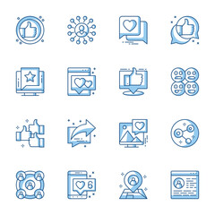 Leinwandbilder - Social media communication linear icons set. Internet conversation, online chatting contour symbols isolated pack. Social networks like, positive feedback, message thin line illustrations collection
