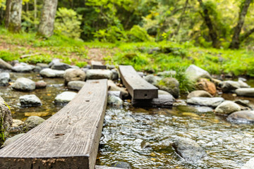 river and close up wooden buridge