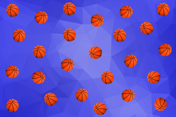 Colorful zine style retro falling basketballs animation on a blue geometric background