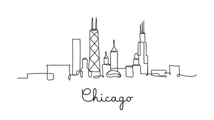 Wall Mural - One line style Chicago City skyline. Simple modern minimaistic style vector.