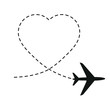 Airplane path. Plane  travel heart route. heart path vector icon