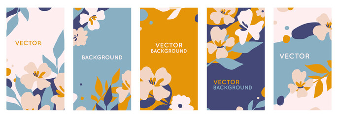 Wall Mural - Vector set of abstract creative backgrounds in minimal trendy style with copy space for text - design templates for social media stories