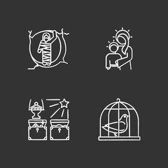 Sticker - Bible narratives chalk icons set. Resurrected Lazarus, Virgin Mary with son Jesus, gifts of the magi, pigeon in cage. Easter week. Gospel stories. Holy writ. Isolated vector chalkboard illustrations