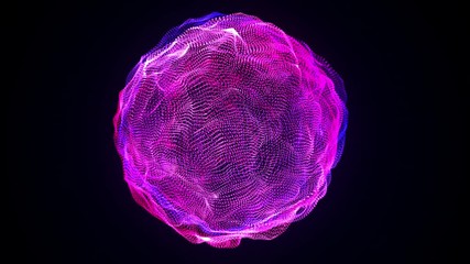 Poster - Abstract glowing sphere, computer generated background. Multicolored wavy shape from glow neon particles. 3d rendering of futuristic element