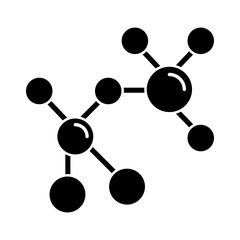 Poster - Atom modeling glyph icon. Crystal structure visualization. Molecular ball and stick model. Organic chemistry elements. Silhouette symbol. Negative space. Vector isolated illustration