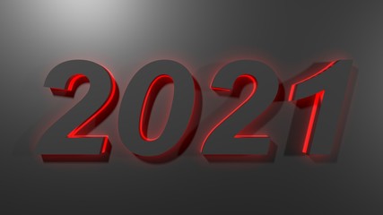 Poster - 2021 in black digits with red back light, on a black surface - 3D rendering illustration