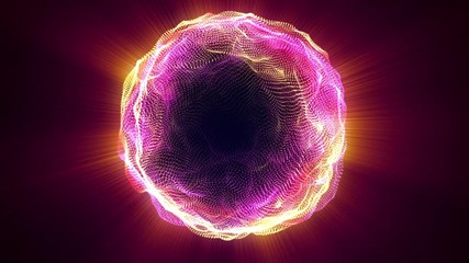 Poster - Abstract glowing sphere, computer generated background. Multicolored wavy shape from glow neon particles. 3d rendering of futuristic element
