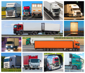 Collage Trucks delivering various cargoes