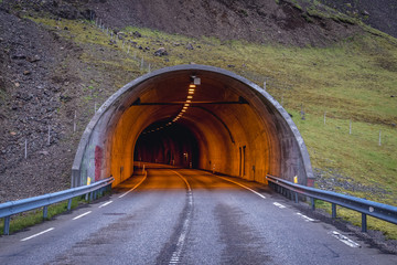 Poster - Almannaskard tunnel on the national road number 1 near Hofn town in Iceland