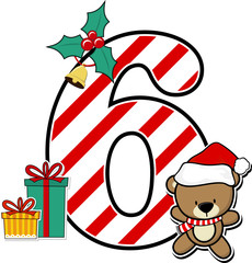 number 6 with cute teddy bear and christmas design elements isolated on white background. can be used for holiday season card, nursery decoration or christmas celebration invitation