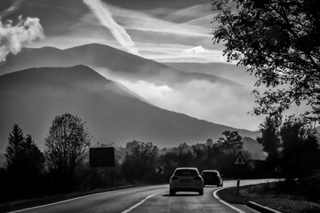 Road with traffic and landscape