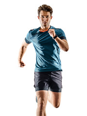 Wall Mural - one caucasian runner running jogger jogger young man in studio isolated on white background
