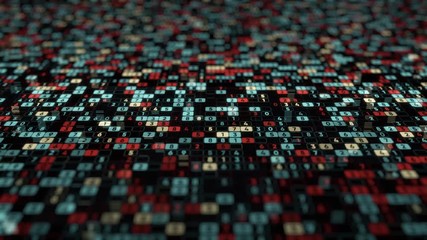Poster - Digital space background with numbers. Animation. Huge variety of different colored cells with changing numbers. Background of infinite colored numbers