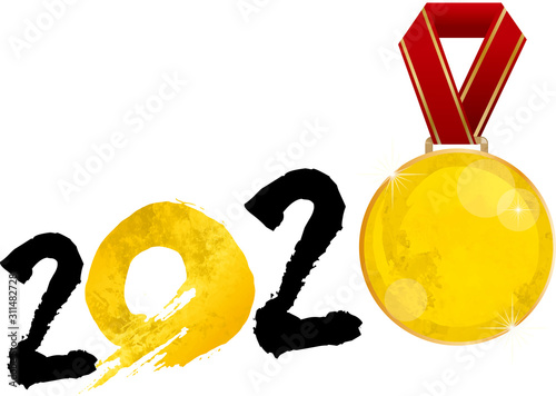 Cuadros en Lienzo 金メダル:金 水彩 2020年 金メダル 東京 東京オリンピック 東京五輪 五輪 スポーツ