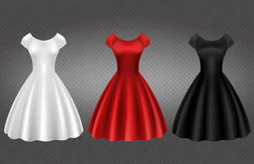 retro woman dress in white, red and black color for wedding or party. vector mock up of female cockt