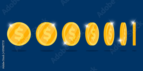Fotografía Gold 3d coin turn around different position set for game or apps animation