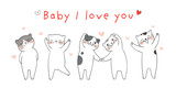 Fototapeta Pokój dzieciecy - Draw banner cute cat happy in Valentine's day.