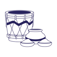 Sticker - drum instrument and bowl with holi powder, flat design