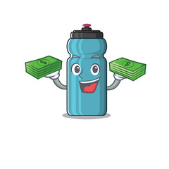 Wall Mural - Very happy water bottle Scroll character with money on hands