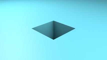 Poster - 3D rendering of a blue surface and a perfectly square, cubic-shaped hole. Abstract Wallpapers and screensaver for your desktop computer and your smartphone. Background for geometry compositions