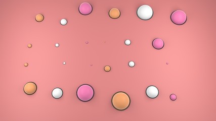 Poster - 3D rendering of the pink surface and a variety of different color and size of the balls that are on the surface in the corresponding recesses. Illustration for desktop screensavers and backgrounds