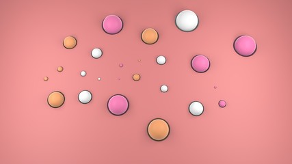 Poster - 3D rendering of the pink surface and a variety of different color and size of the balls that are on the surface in the corresponding recesses. Illustration for desktop screensavers and backgrounds