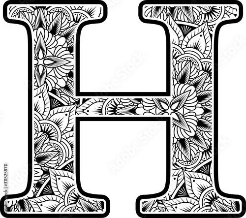Capital Letter H With Abstract Flowers Ornaments In Black And White Design Inspired From Mandala Art Style For Coloring Isolated On White Background Vector De Stock Adobe Stock Capital Letter H With Abstract Flowers Ornaments In Black And White Design Inspired From Mandala Art Style For Coloring Isolated On White Background Vector De Stock Adobe Stock