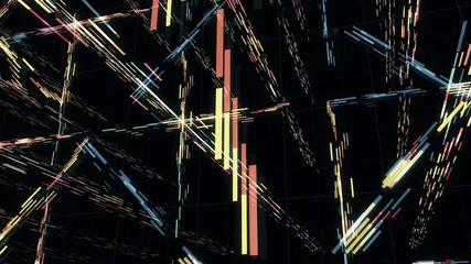 Poster - Geometric background with many line segments flowing diagonally and perpendicularly, seamless loop. Animation. The straight lines move as if they are a part of some cyber device.