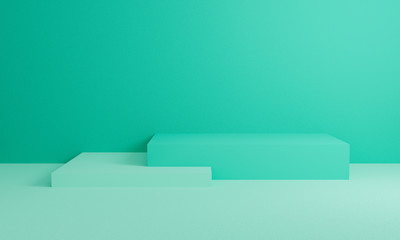 Poster - abstract green on wall background texture with geometric shape. 3d render design for display product