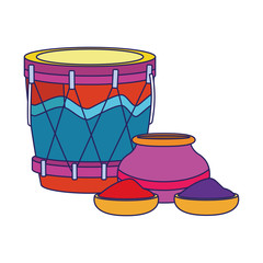 Sticker - drum instrument and bowl with holi powder, colorful design