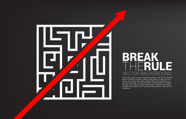 Poster - Red arrow route break out of maze. Business concept for problem solving and solution strategy.
