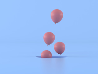 Wall Mural - Pink color of balloons floating out from hole on blue background,minimal,gift idea, 3D rendering.