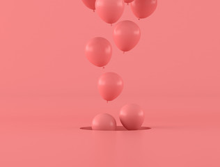 Poster - Pink color of balloons floating out from hole,minimal,gift idea, 3D rendering.
