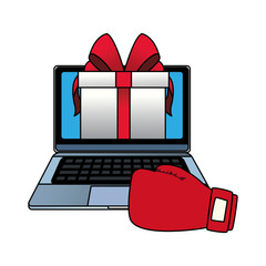 Poster - laptop computer with gift box and boxing glove