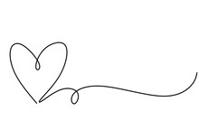 Heart One Line Drawing Symbol Of Love. Vector Continuous Hand Drawn Sketch Minimalism Illustration Isolated On White Background.
