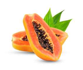 ripe papaya slices isolated on white background. full depth of field